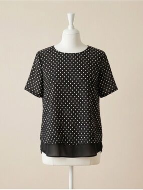 Michael Kors Polka Dot Blouse XL Black Sheer Hem Elegant